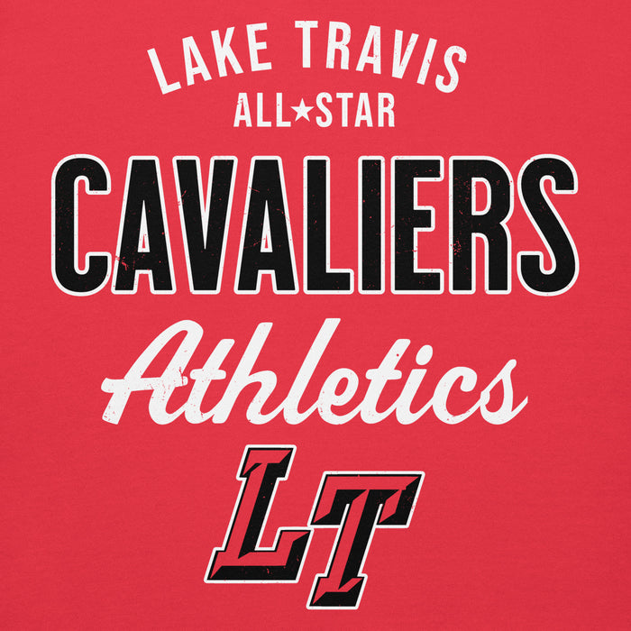 Close-up view of Lake Travis High School Cavaliers Red Premium Unisex Hoodie 034