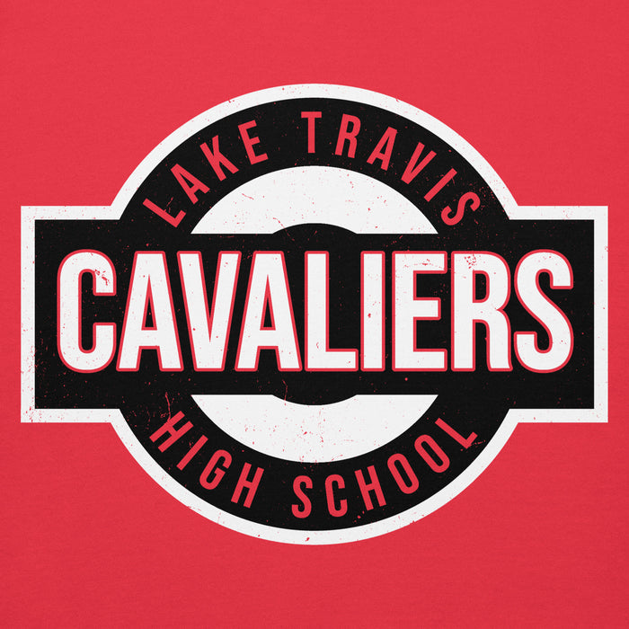 Close-up view of Lake Travis High School Cavaliers Red Premium Unisex Hoodie 011