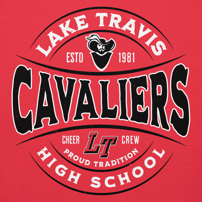 Close-up view of Lake Travis High School Cavaliers Red Premium Unisex Hoodie 218