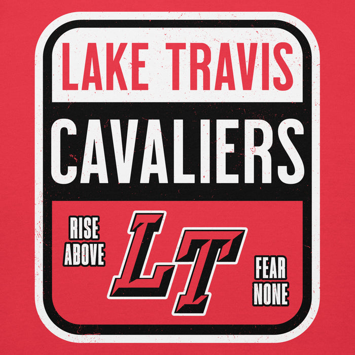 Close-up view of Lake Travis High School Cavaliers Red Premium Unisex Hoodie 001