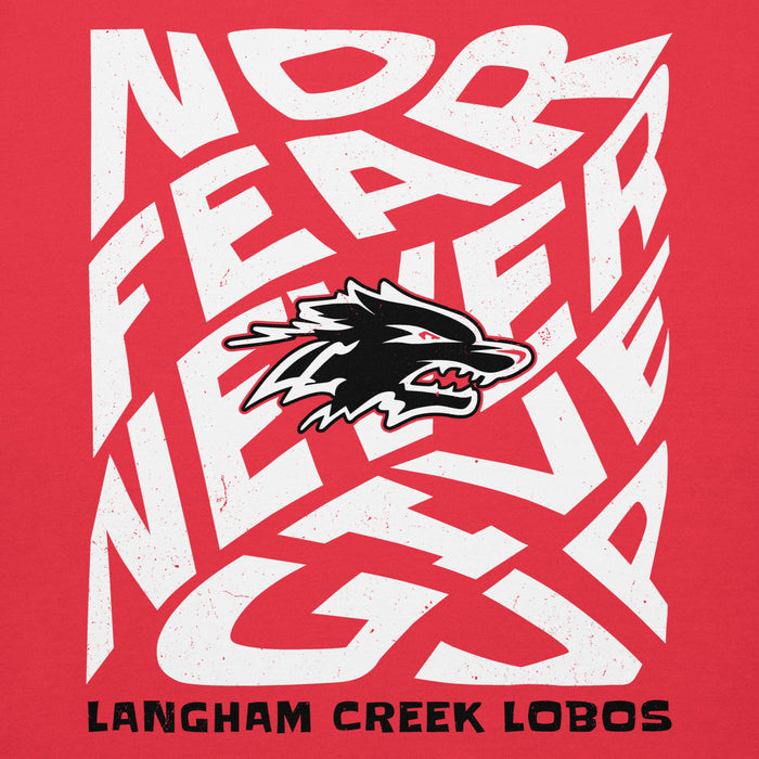 Close-up view of Langham Creek High School Lobos Red Premium Unisex Hoodie 236
