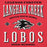 Back view of Langham Creek High School Lobos Red Premium Unisex Hoodie 230
