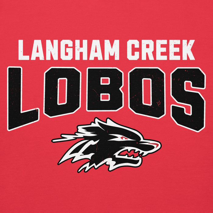Close-up view of Langham Creek High School Lobos Red Premium Unisex Hoodie 234