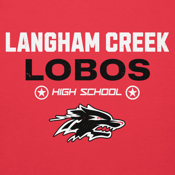 Close-up view of Langham Creek High School Lobos Red Premium Unisex Hoodie 003