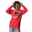 Woman wearing Langham Creek High School Lobos Red Premium Unisex Hoodie 228