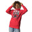 Woman wearing Langham Creek High School Lobos Red Premium Unisex Hoodie 001