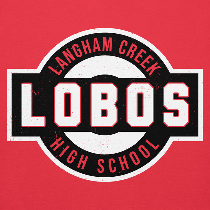 Close-up view of Langham Creek High School Lobos Red Premium Unisex Hoodie 011
