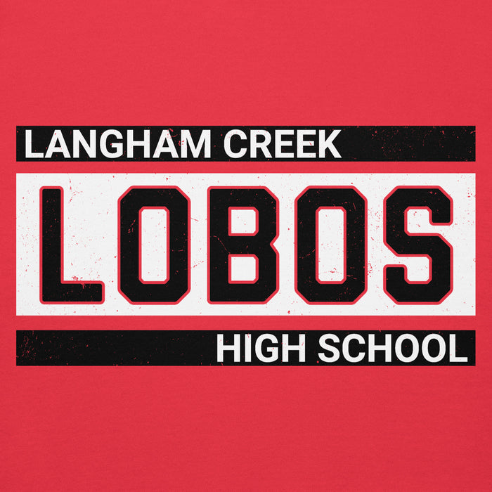 Close-up view of Langham Creek High School Lobos Red Premium Unisex Hoodie 098