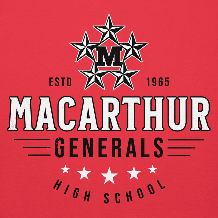 Close-up view of MacArthur High School Generals Red Premium Unisex Hoodie 217