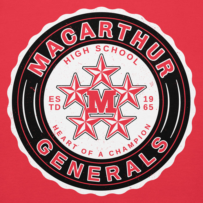 Close-up view of MacArthur High School Generals Red Premium Unisex Hoodie 216