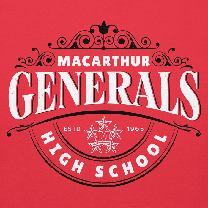 Close-up view of MacArthur High School Generals Red Premium Unisex Hoodie 211