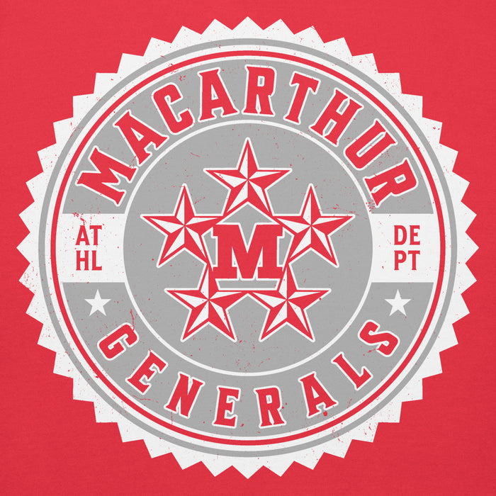 Close-up view of MacArthur High School Generals Red Premium Unisex Hoodie 203