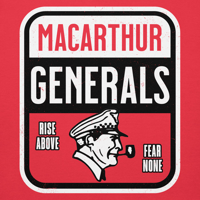 Close-up view of MacArthur High School Generals Red Premium Unisex Hoodie 001