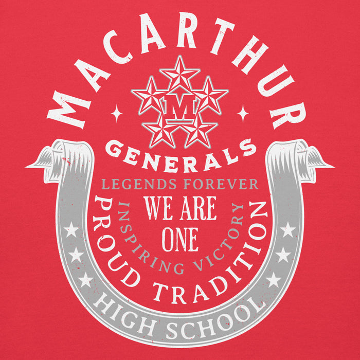 Close-up view of MacArthur High School Generals Red Premium Unisex Hoodie 229