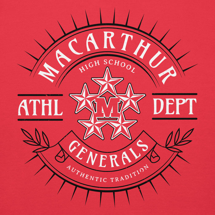 Close-up view of MacArthur High School Generals Red Premium Unisex Hoodie 201