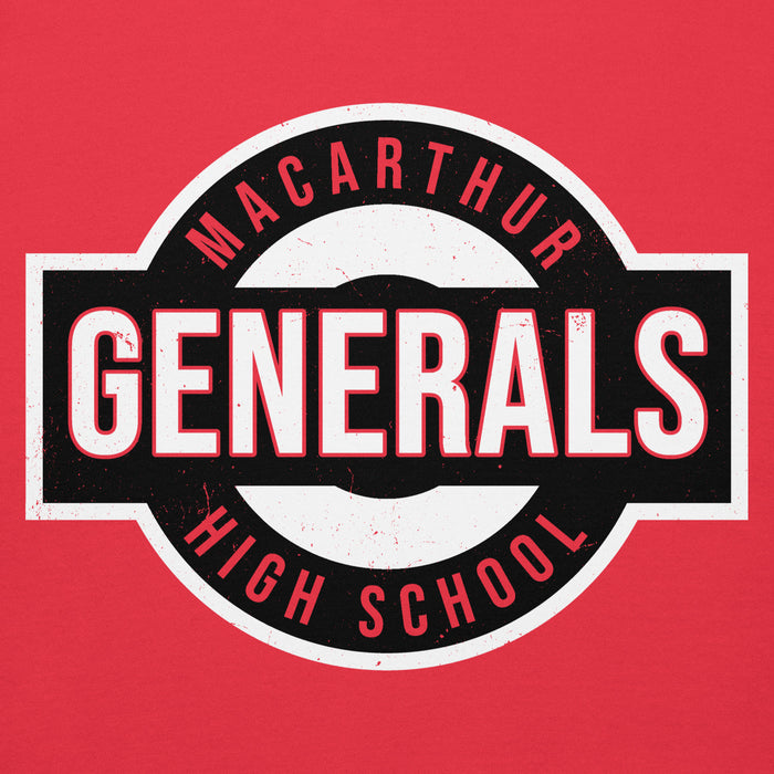 Close-up view of MacArthur High School Generals Red Premium Unisex Hoodie 011