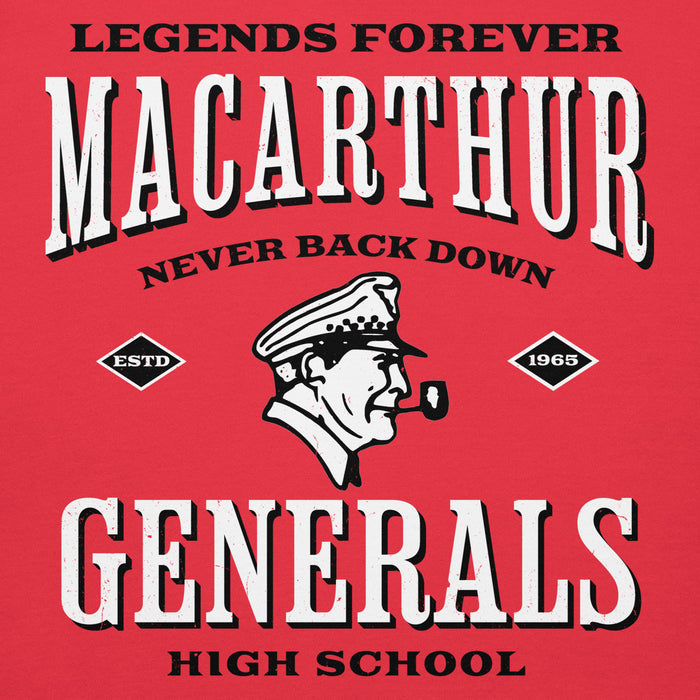 Close-up view of MacArthur High School Generals Red Premium Unisex Hoodie 230