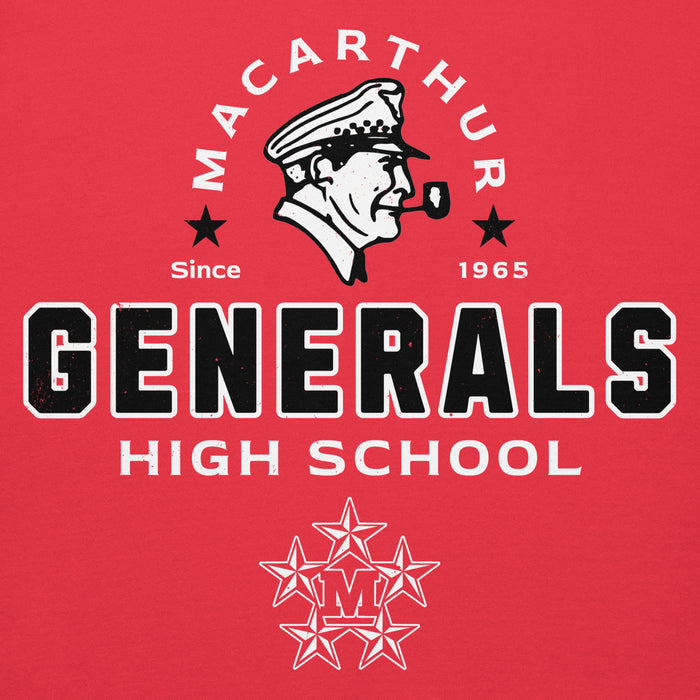 Close-up view of MacArthur High School Generals Red Premium Unisex Hoodie 222