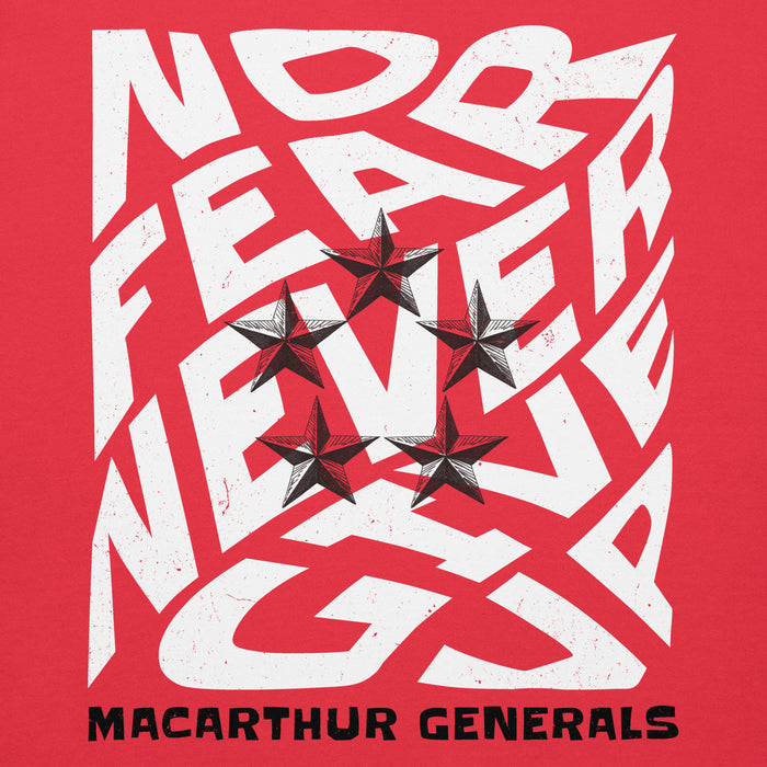 Close-up view of MacArthur High School Generals Red Premium Unisex Hoodie 236