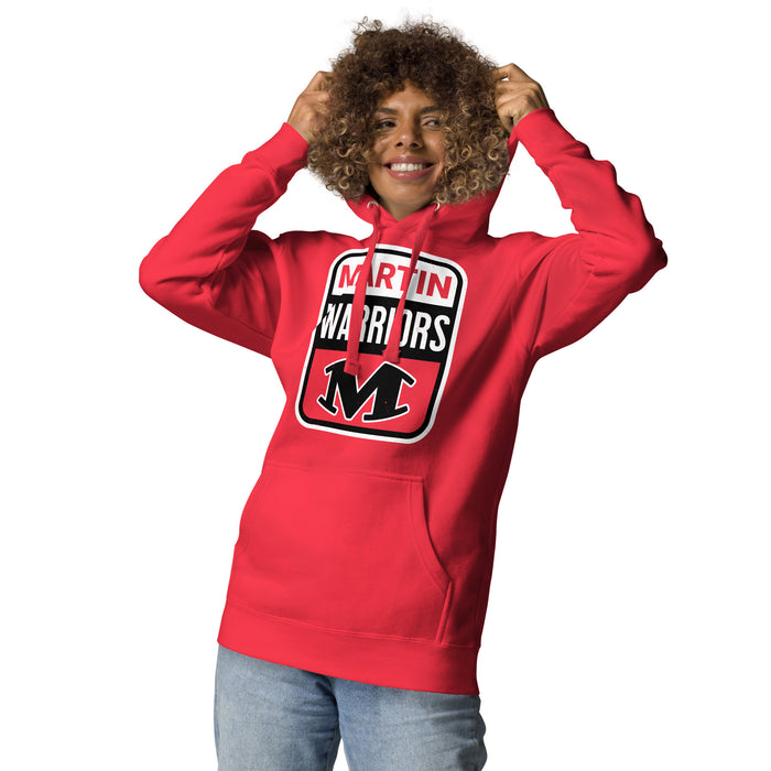 Woman wearing Martin High School Warriors Red Premium Unisex Hoodie 001