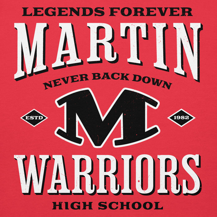 Close-up view of Martin High School Warriors Red Premium Unisex Hoodie 230