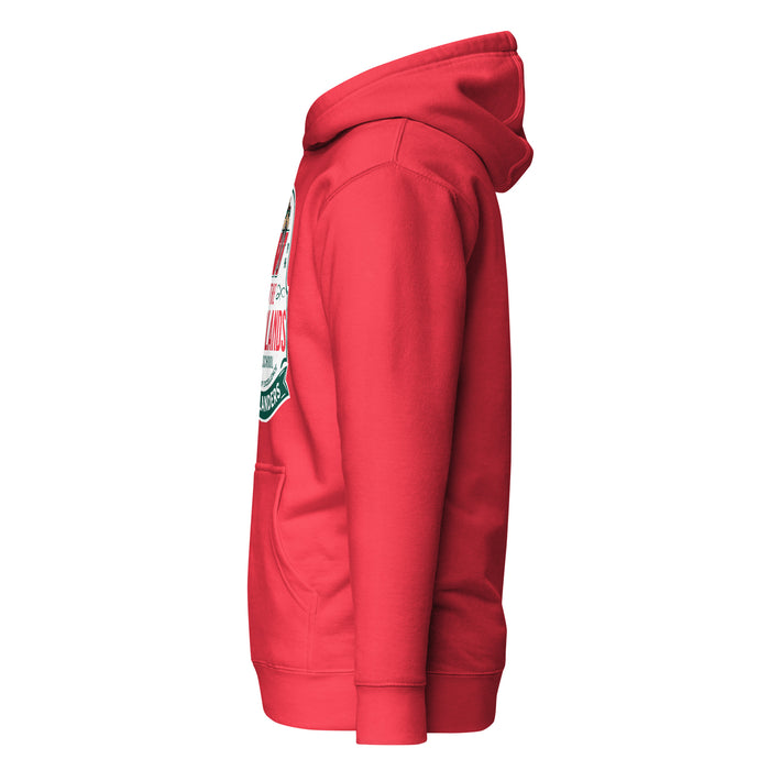 Side view of The Woodlands High School Highlanders Red Premium Unisex Hoodie 219