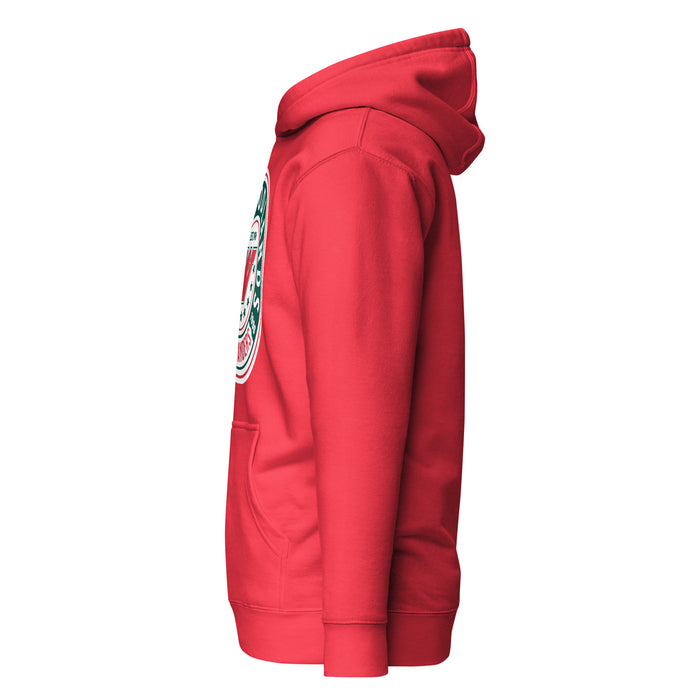 Side view of The Woodlands High School Highlanders Red Premium Unisex Hoodie 220