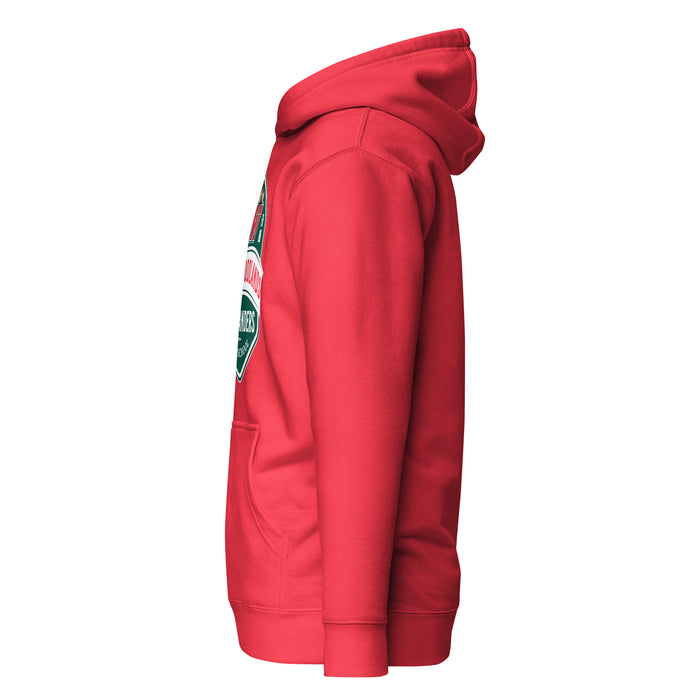 Side view of The Woodlands High School Highlanders Red Premium Unisex Hoodie 209