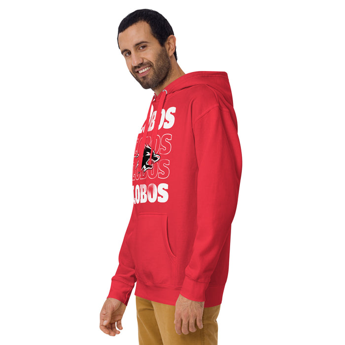 Close-up view of Langham Creek High School Lobos Red Premium Unisex Hoodie 233