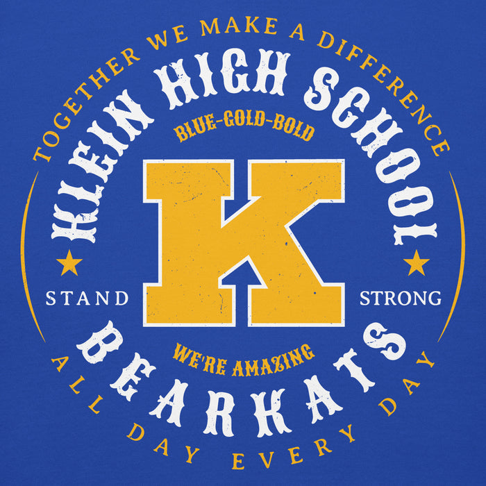 Close-up view of Klein High School Bearkats Royal Blue Premium Unisex Hoodie 214