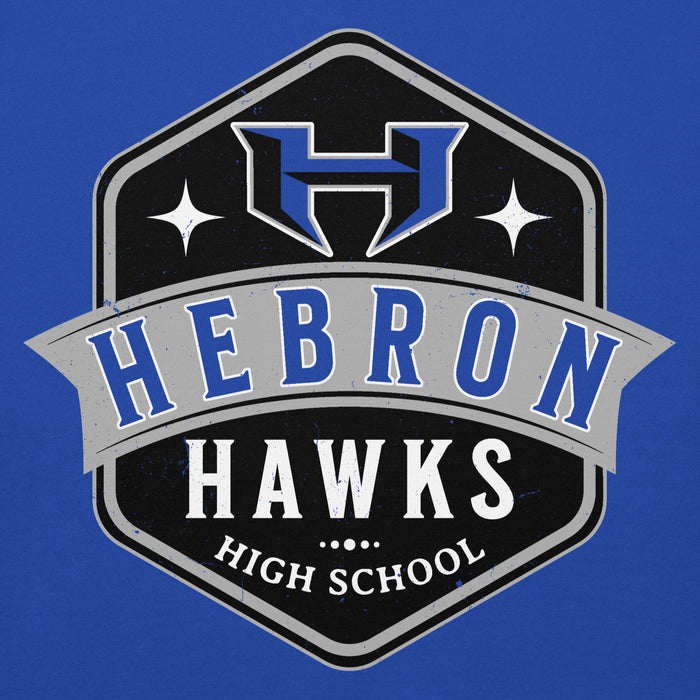 Close-up view of Hebron High School Hawks Royal Blue Premium Unisex Hoodie 204