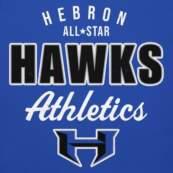 Close-up view of Hebron High School Hawks Royal Blue Premium Unisex Hoodie 034