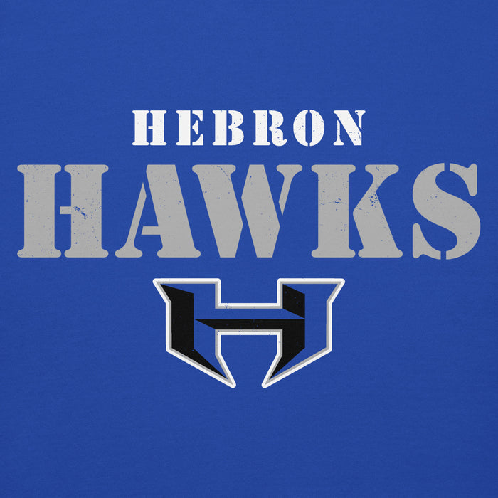 Close-up view of Hebron High School Hawks Royal Blue Premium Unisex Hoodie 017