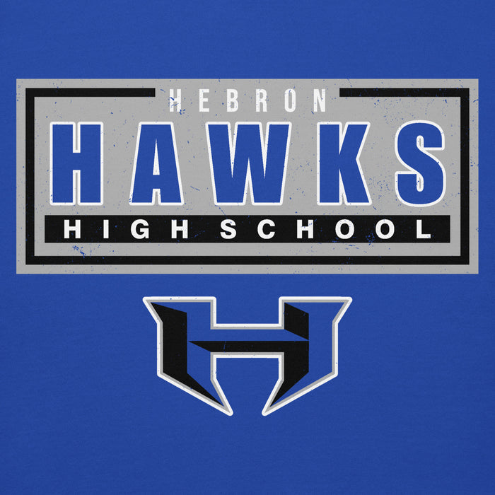Close-up view of Hebron High School Hawks Royal Blue Premium Unisex Hoodie 049