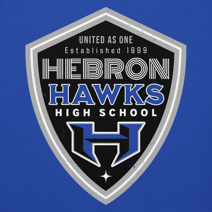 Close-up view f Hebron High School Hawks Royal Blue Premium Unisex Hoodie 225
