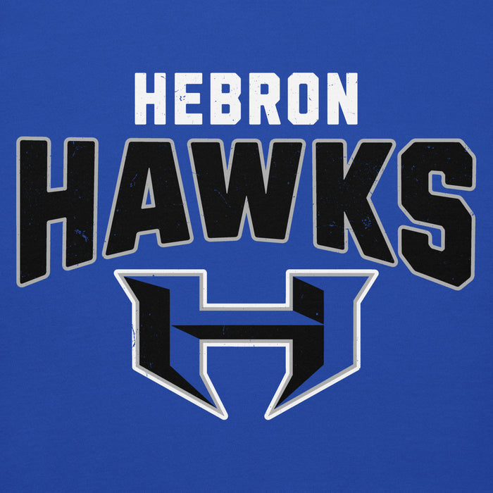 Close-up view of Hebron High School Hawks Royal Blue Premium Unisex Hoodie 234