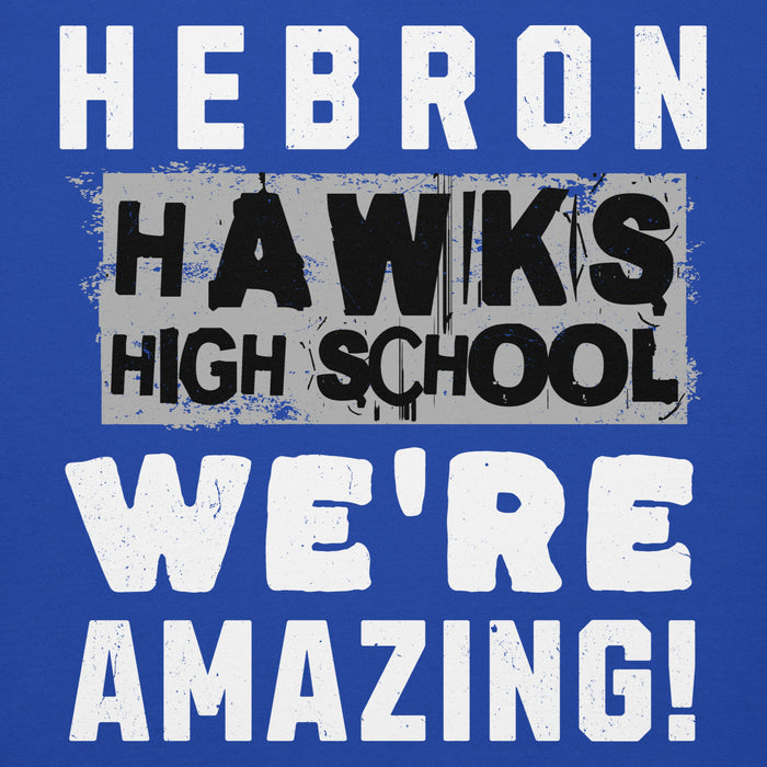 Close-up view of Hebron High School Hawks Royal Blue Premium Unisex Hoodie 231