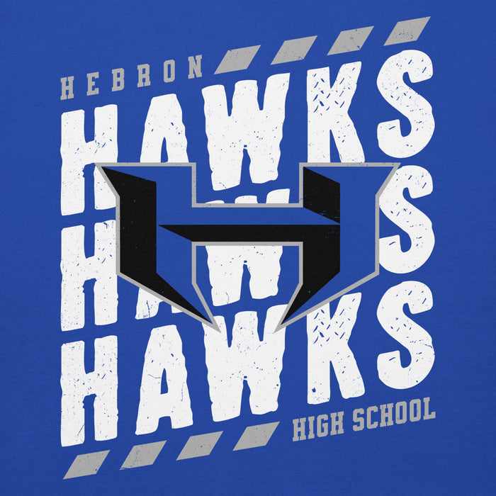 Close-up view of Hebron High School Hawks Royal Blue Premium Unisex Hoodie 223