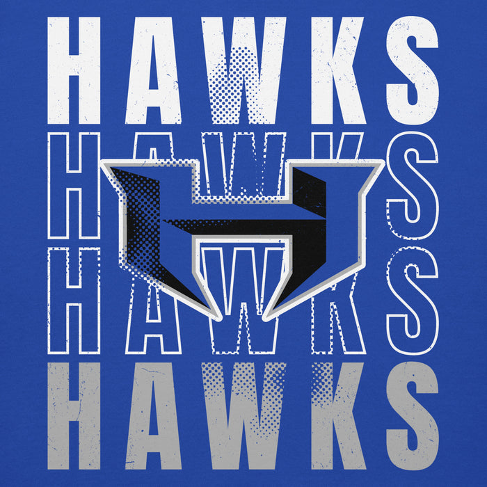 Close-up view of Hebron High School Hawks Royal Blue Premium Unisex Hoodie 233