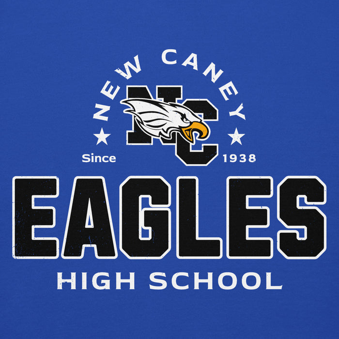 Close-up view of New Caney High School Eagles Royal Blue Premium Unisex Hoodie 222