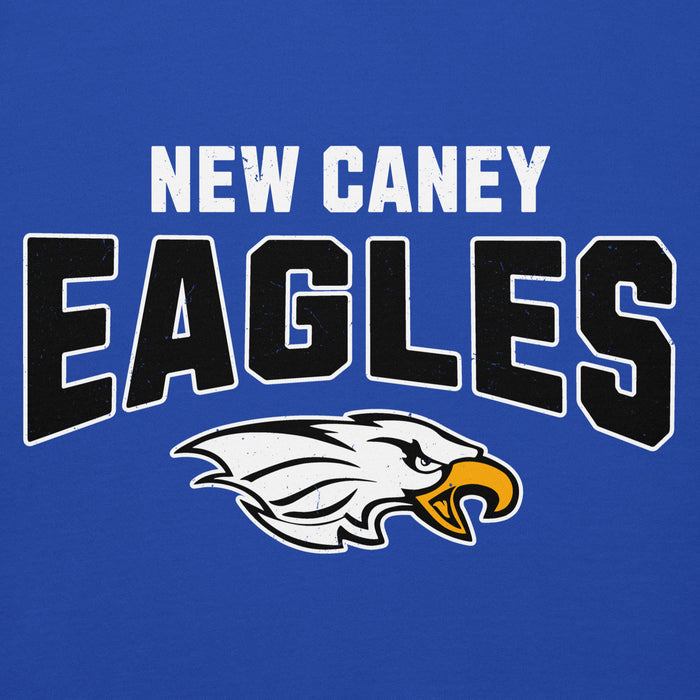 Close-up view of New Caney High School Eagles Royal Blue Premium Unisex Hoodie 234