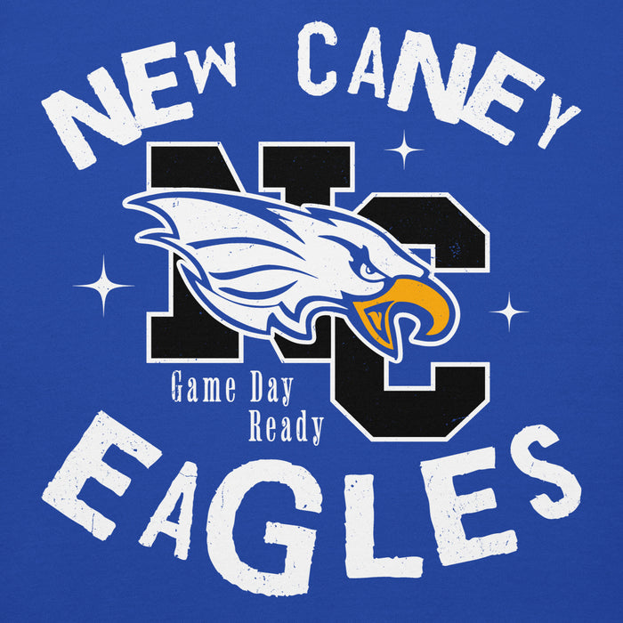 Close-up view of New Caney High School Eagles Royal Blue Premium Unisex Hoodie 228