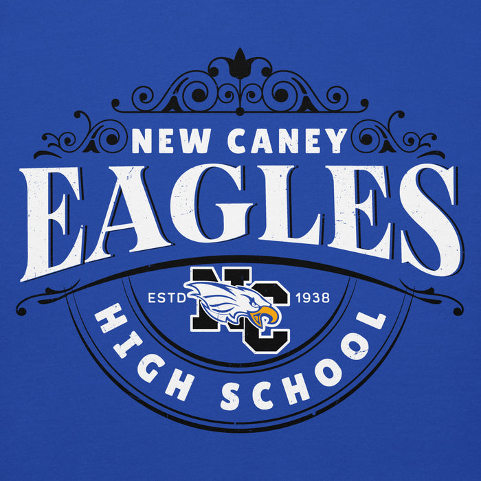 Close-up view of New Caney High School Eagles Royal Blue Premium Unisex Hoodie 211