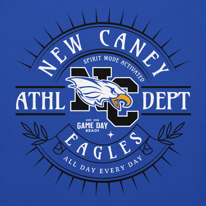 Close-up view of New Caney High School Eagles Royal Blue Premium Unisex Hoodie 201