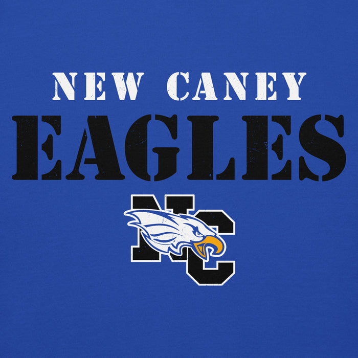 Close-up view of New Caney High School Eagles Royal Blue Premium Unisex Hoodie 017