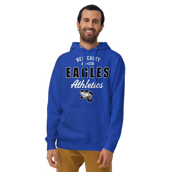 Man wearing New Caney High School Eagles Royal Blue Premium Unisex Hoodie 034