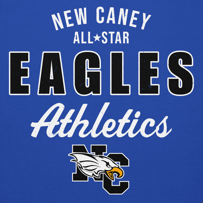 Close-up view of New Caney High School Eagles Royal Blue Premium Unisex Hoodie 034