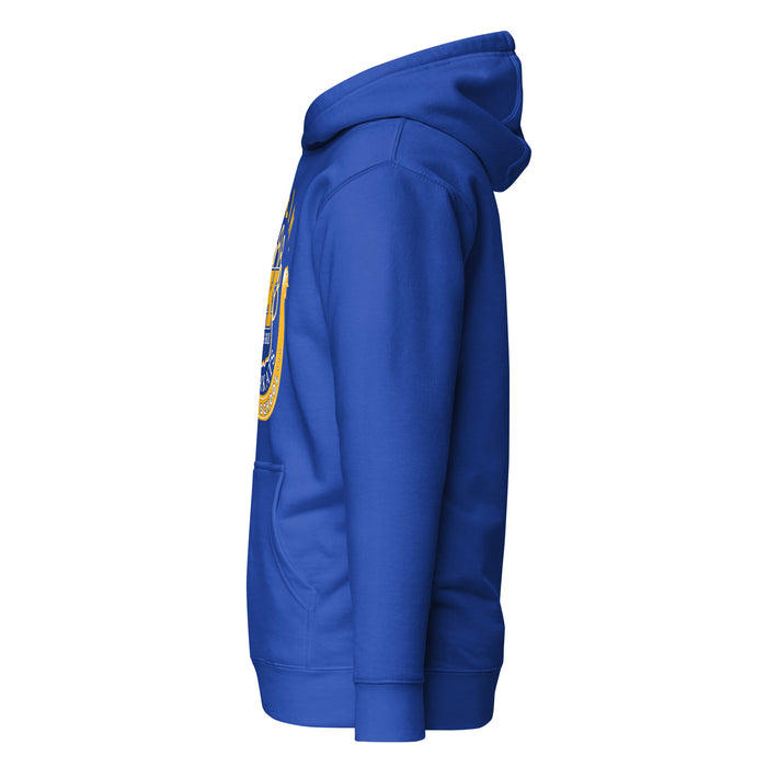 Side view of in High School Bearkats Royal Blue Premium Unisex Hoodie 229