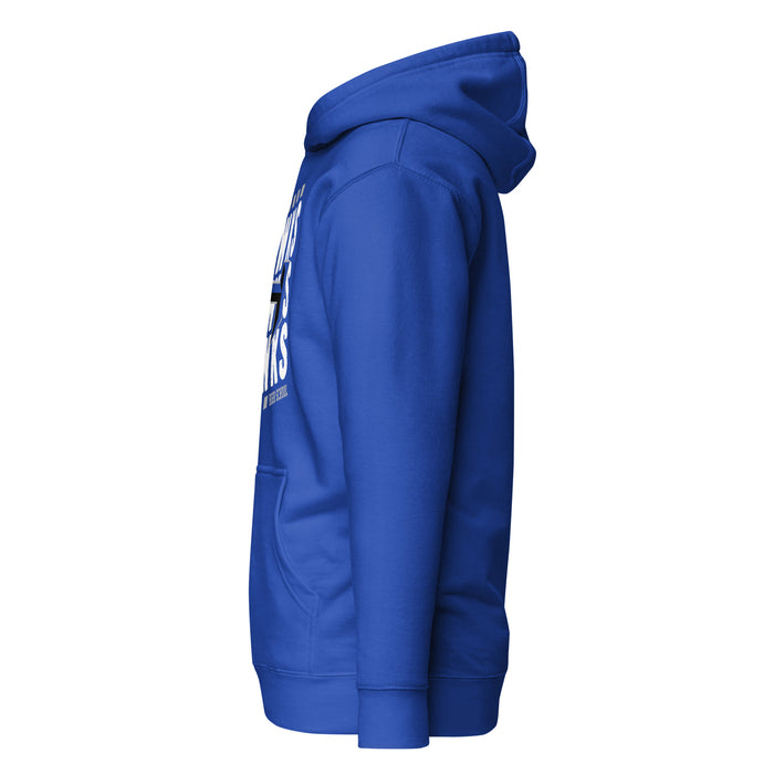 Side view of Hebron High School Hawks Royal Blue Premium Unisex Hoodie 223