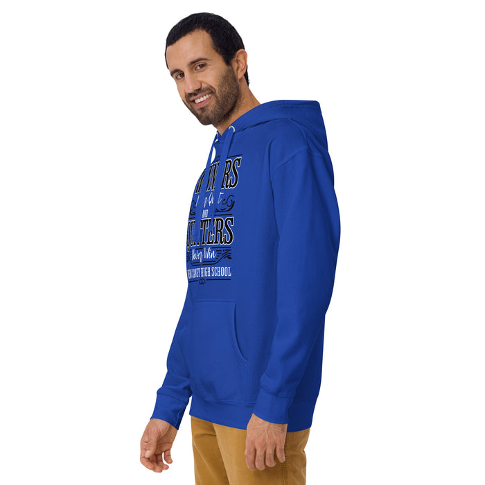 Man wearing New Caney High School Eagles Royal Blue Premium Unisex Hoodie 237